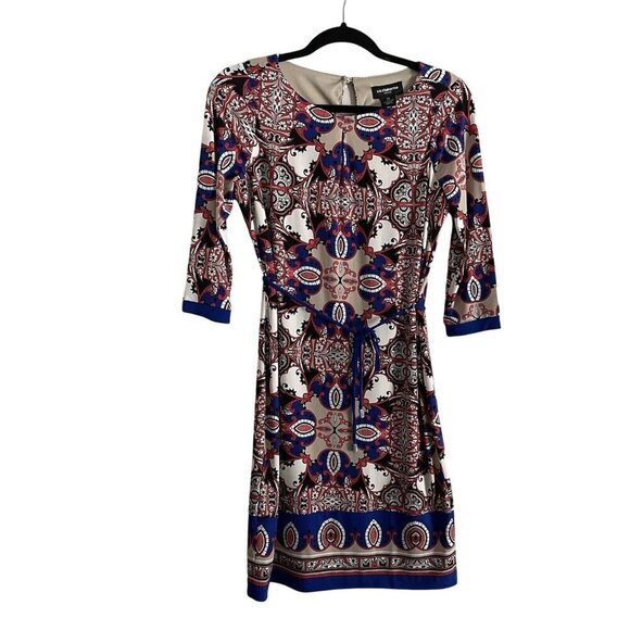 Liz Claiborne Dresses & Skirts - Liz Claiborne Petite Wmn PS Multicolor Dark Dune 3/4 Sleeve Tie Belt Dress NWT